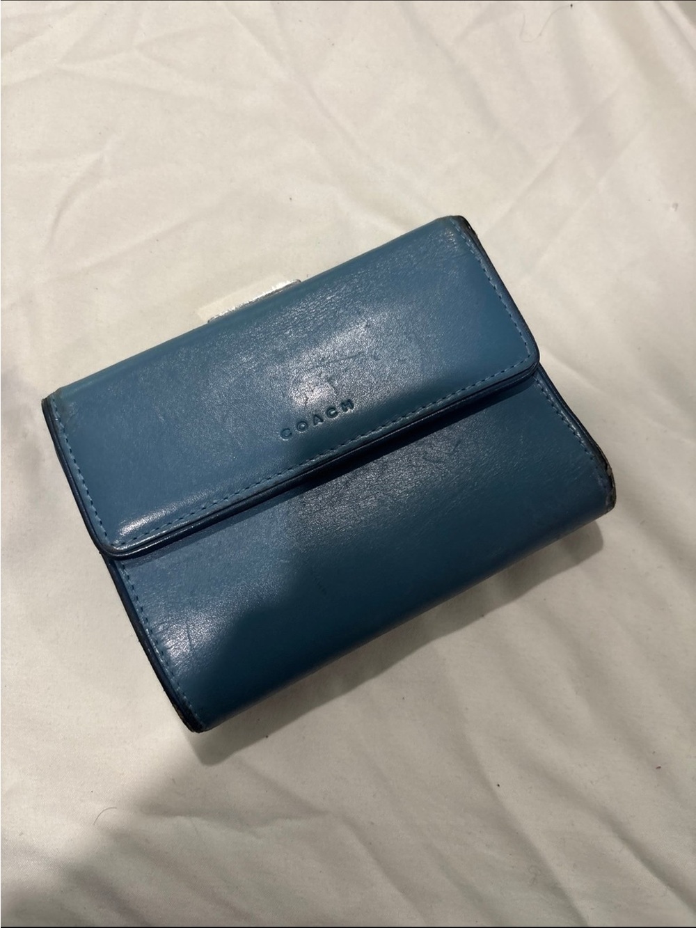 Coach Blue Leather Tri-Fold Wallet
